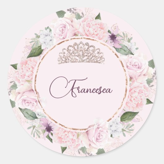 Sticker Rond Quincearnera Roses Blush rose (Devant)