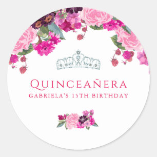 Sticker Rond Quincénanera de rose violette