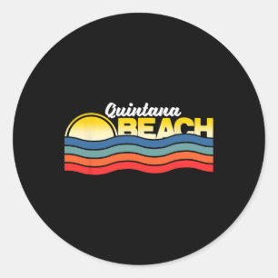 Sticker Rond Quintana Beach Texas Retro Vintage Surfer Souvenir