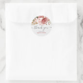 Sticker Rond Quinze ans Rose Fleurs Rose Foncé 15e Anniversaire (Sac)