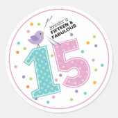 Sticker Rond Quinze et fabuleux Confetti rose personnalisés Ann (Devant)