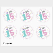 Sticker Rond Quinze et fabuleux Confetti rose personnalisés Ann (Feuille)