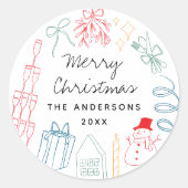 Sticker Rond Quirky Colorful Christmas Hand drawn Doodle (Devant)