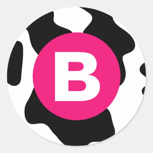 Sticker Rond Quirky Cow Patch Pattern Pink Monogram (Devant)