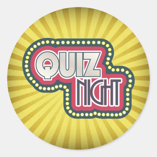 Sticker Rond Quiz Nuit Trivia Party Jaune Sunburst (Devant)