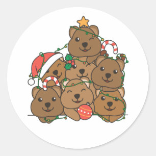 Sticker Rond Qukka Christmas Tree Funny Animal Christmas