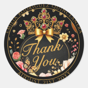 Sticker Rond Quniceanera Favoriser Cadeaux Roses Rouges Tiara M