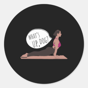 Sticker Rond Quoi de neuf chien drôle de yoga pour les hommes f