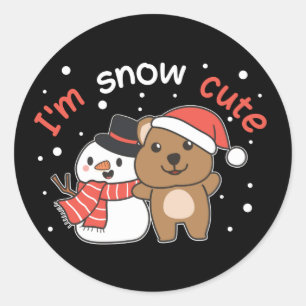 Sticker Rond Quokka Je suis Snow Cute Snowman Pun de neige Clas