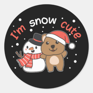 Sticker Rond Quokka Je suis Snow Cute Snowman Pun de neige Clas