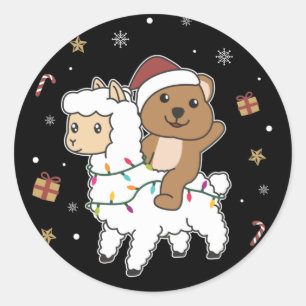 Sticker Rond Quokka Llama Noël Neige hiver Animaux Classique