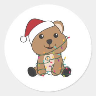 Sticker Rond Quokka Noël Neige Animaux d'hiver Quokkas