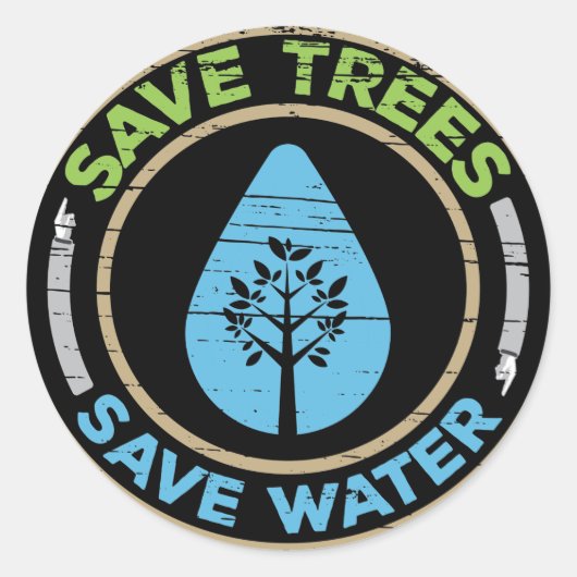 Sticker Rond Quota de survie sustainable Save Trees Save Water (Devant)