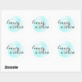 Sticker Rond Quote de beauté aquarelle (Feuille)