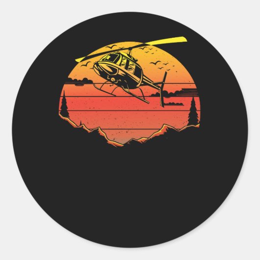 Sticker Rond R44 Helicopter Pilot Aviation Sunset Mountain Airc (Devant)