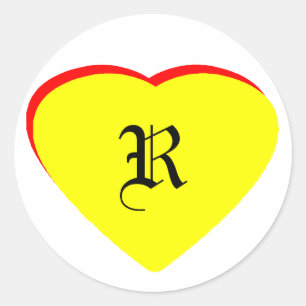 Sticker Rond "R" Coeur Jaune Rouge Faire-part de mariage Le MUS