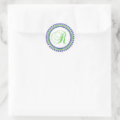 Sticker Rond R Monogramme (bleu marine/cercle de points verts d (Sac)