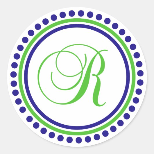 Sticker Rond R Monogramme (bleu marine/cercle de points verts d (Devant)