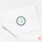 Sticker Rond R Monogramme (bleu marine/cercle de points verts d (Enveloppe)