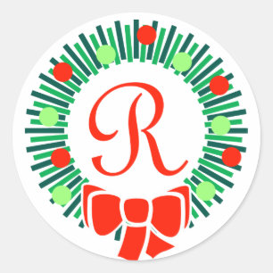 Sticker Rond R Monogramme (couronne rétro de Noël)