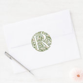 Sticker Rond R Monogramme floral (Enveloppe)