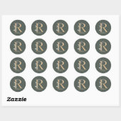 Sticker Rond R monogramme floral personnalisé (Feuille)