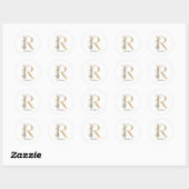 Sticker Rond R monogramme floral personnalisé (Feuille)