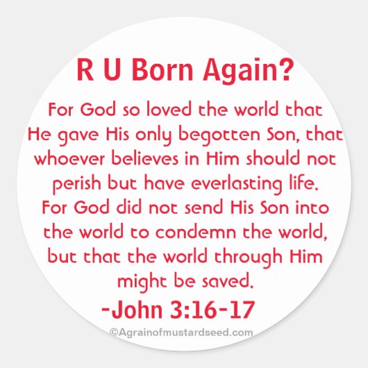 Sticker Rond R U Né à nouveau John 3:16 (Devant)