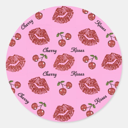 Sticker Rond RAB Rockabilly Cherry Kisses on Pink (Devant)