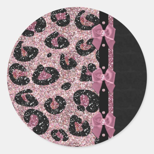 Sticker Rond RAB Rockabilly Pink Leopard Ribbon Bows (Devant)