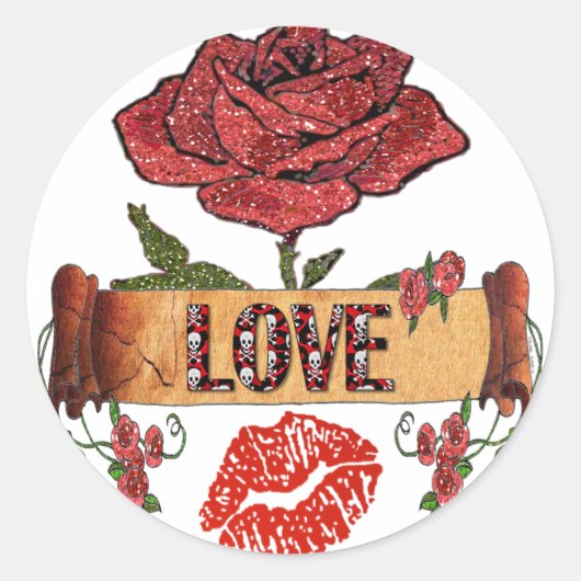 Sticker Rond RAB Rockabilly Roses, Love & Lipstick (Devant)