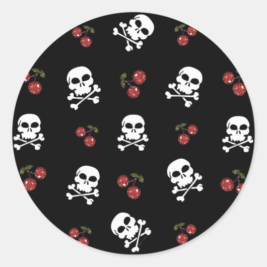 Sticker Rond RAB Rockabilly Skuls et Cerises sur Noir (Devant)