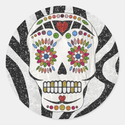 Sticker Rond RAB Rockabilly Sugar Skull on Zebra (Devant)