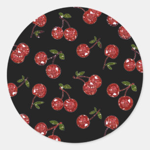 Sticker Rond RAB Rockabilly Très Cerises Cerises Sur Fond Noir