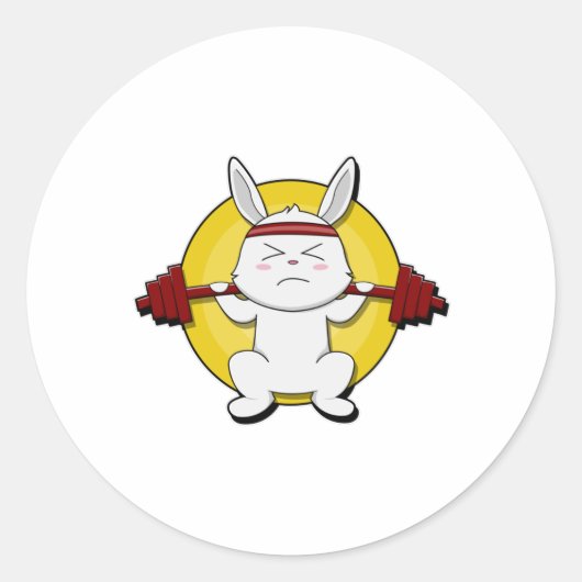 Sticker Rond Rabbit à Bodybuilding avec Barbell (Devant)