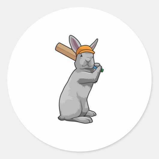 Sticker Rond Rabbit au cricket avec chauve-souris de cricket (Devant)