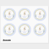 Sticker Rond Rabbit Blue Gingham Baby Shower Thank You (Feuille)