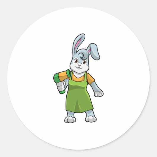 Sticker Rond Rabbit comme coiffeur avec sèche-cheveux (Devant)