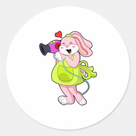 Sticker Rond Rabbit comme coiffeur avec sèche-cheveux (Devant)