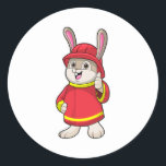 Sticker Rond Rabbit comme pompier avec casque<br><div class="desc">Ce design est le cadeau idéal pour un anniversaire,  Noël et d'autres célébrations. Il convient aux femmes,  aux hommes et aux enfants.</div>