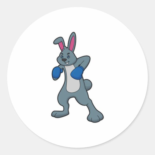 Sticker Rond Rabbit en boîte avec gants de boxe (Devant)