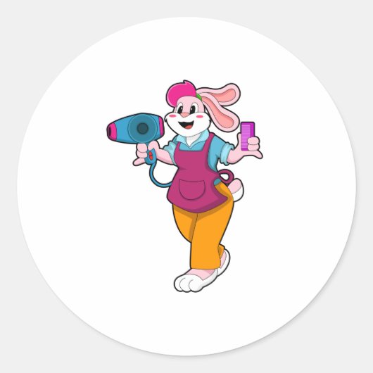 Sticker Rond Rabbit en coiffeur avec sèche-cheveux & peigne (Devant)