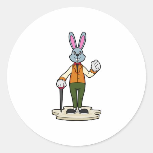 Sticker Rond Rabbit en Gentleman avec canne (Devant)