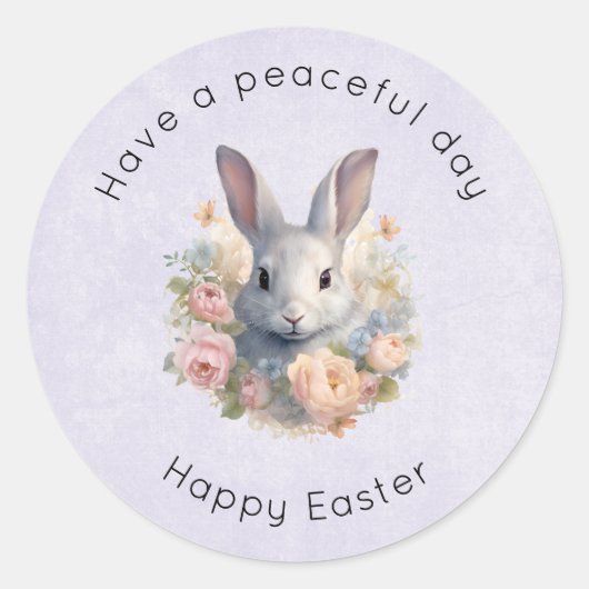 Sticker Rond Rabbit Surrounded by Pastel Flowers Cute Easter (Devant)