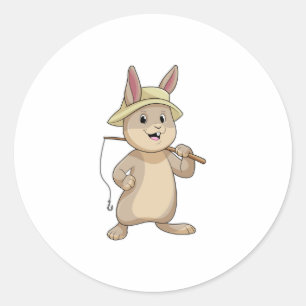Sticker Rond Rabin comme Fisher avec canne à pêche
