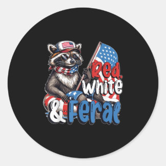 Sticker Rond Raccoon 4 juillet Patriotique Cute Rouge Blanc Et