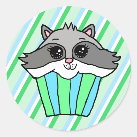 Sticker Rond Raccoon Anniversaire Cupcake (Devant)