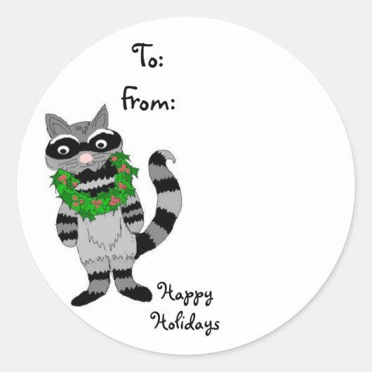 Sticker Rond Raccoon avec couronne de Noël (Devant)