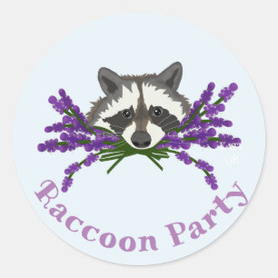 Sticker Rond Raccoon avec lavande. Raccoon