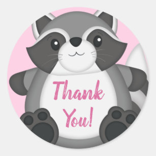 Sticker Rond Raccoon Baby shower rose